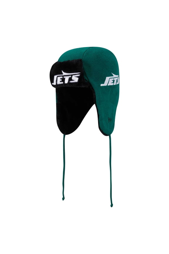 Men's New Era Green New York Jets Helmet Head Trapper Knit Hat