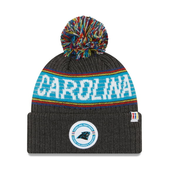 Men's New Era  Heather Charcoal Carolina Panthers 2022 Greg Olsen x Atrium Health Levine Children's Hospital Pom Knit