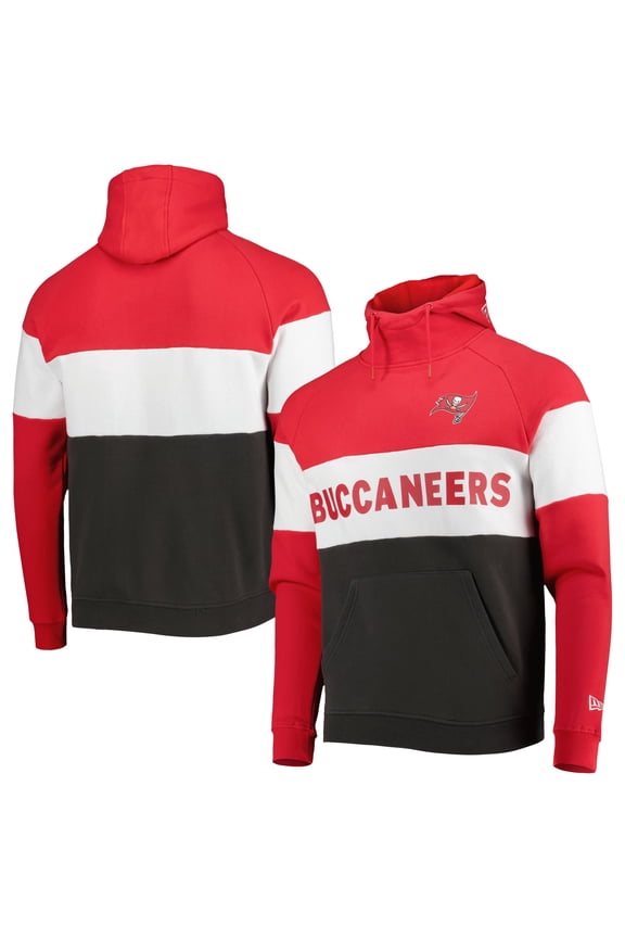Men's New Era Heather Charcoal/Red Tampa Bay Buccaneers Colorblock Current Pullover Hoodie