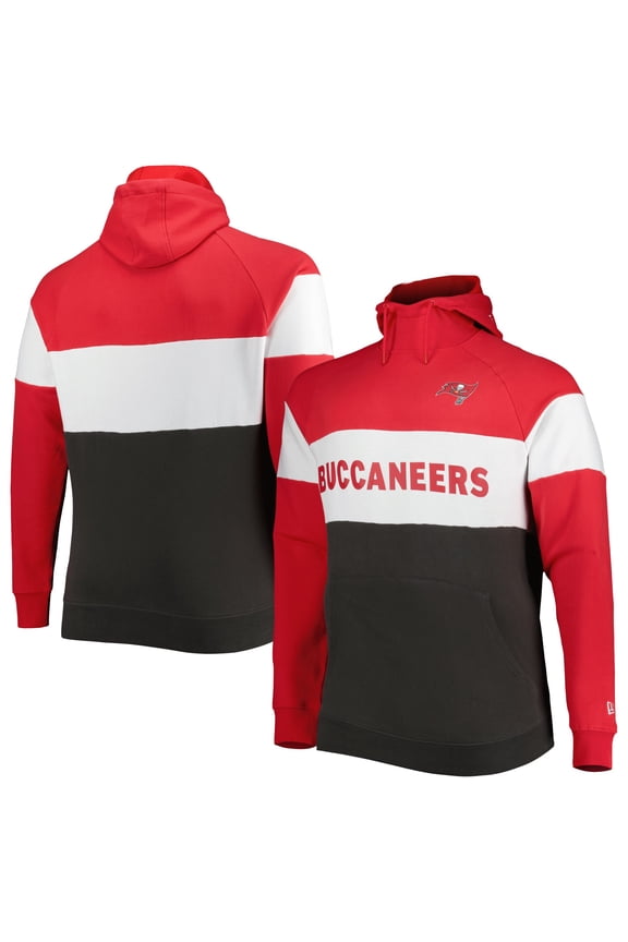 Men's New Era Heather Charcoal/Black Tampa Bay Buccaneers Big & Tall Current Colorblock Raglan Fleece Pullover Hoodie