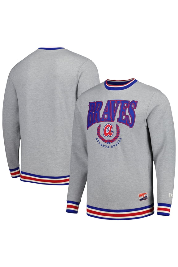 Men's New Era  Heather Gray Atlanta Braves Throwback Classic Pullover Sweatshirt