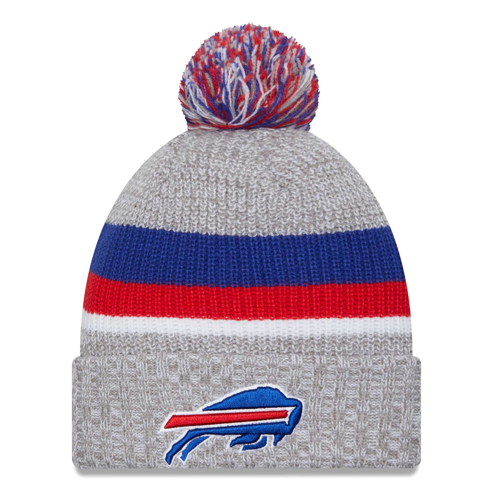 Men's New Era Heather Gray Buffalo Bills Cuffed Knit Hat with Pom