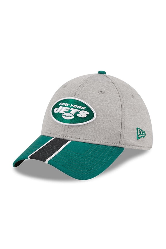 Men's New Era Heather Gray/Green New York Jets Striped 39THIRTY Flex Hat