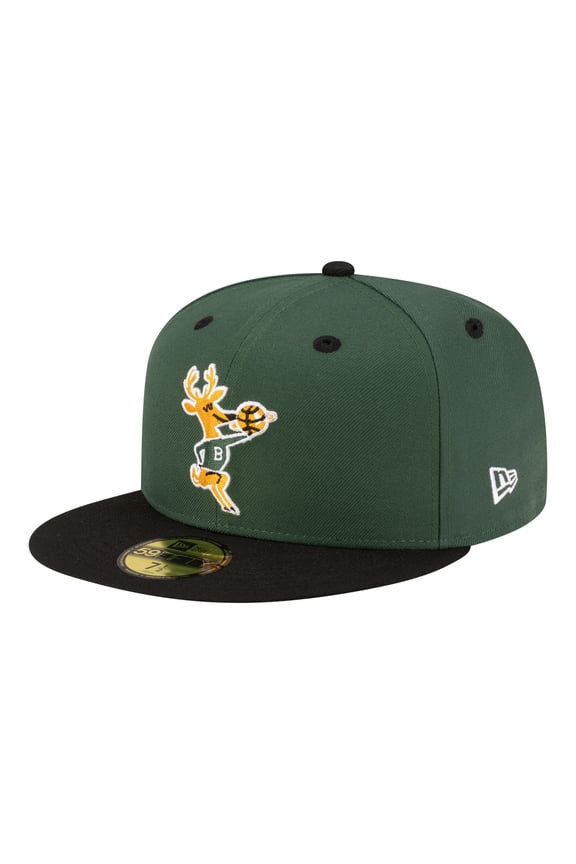 Men's New Era Hunter Green/Black Milwaukee Bucks 80s Throwback 59FIFTY Fitted Hat