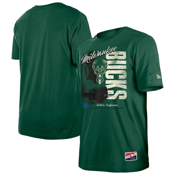 Men's-New Era  Hunter Green Milwaukee Bucks Distressed Throwback Vintage Color Pack T-Shirt