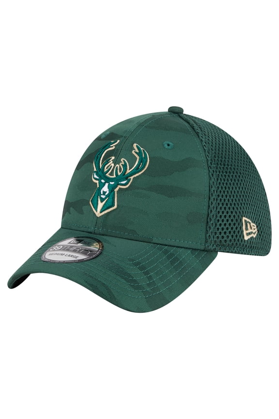 Men's-New Era  Hunter Green Milwaukee Bucks Subtle Camo 39THIRTY Flex Hat