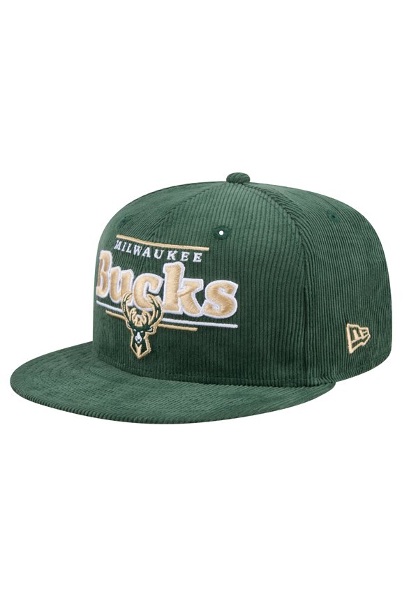 Men's New Era Hunter Green Milwaukee Bucks Throwback Display Corduroy 9FIFTY Snapback Hat
