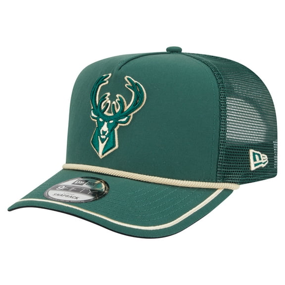 Men's New Era Hunter Green Milwaukee Bucks Vintage Team Rope A-Frame 9FIFTY Snapback Hat