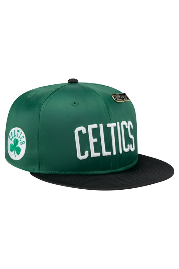 Men's-New Era  Kelly Green/Black Boston Celtics Throwback Satin Vintage Pin Two-Tone 59FIFTY Fitted Hat