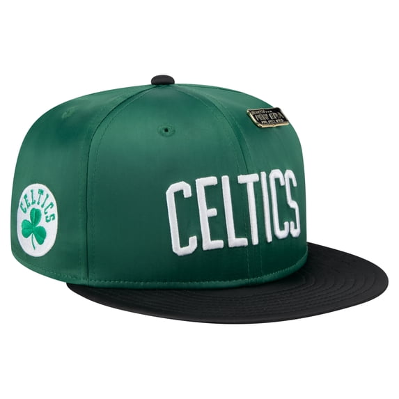 Men's-New Era Kelly Green/Black Boston Celtics Throwback Satin Vintage Pin Two-Tone 59FIFTY Fitted Hat