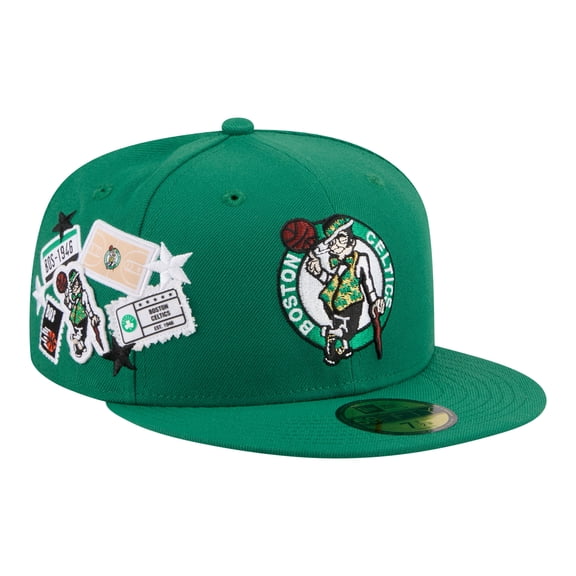 Men's New Era  Kelly Green Boston Celtics Team Collage 59FIFTY Fitted Hat