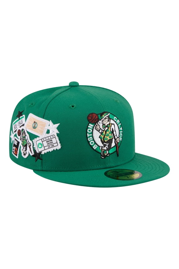 Men's New Era  Kelly Green Boston Celtics Team Collage 59FIFTY Fitted Hat