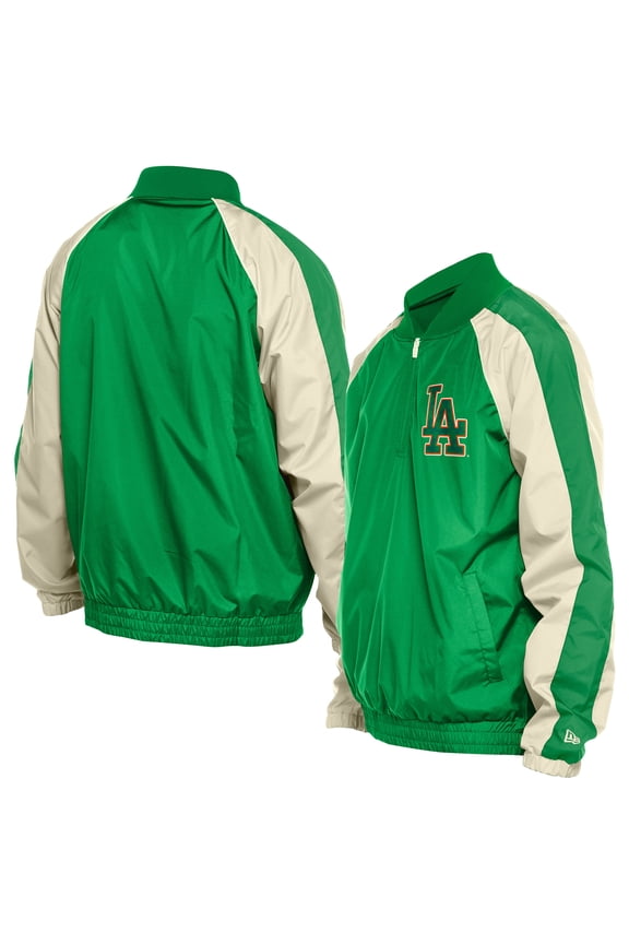 Men's New Era Kelly Green Los Angeles Dodgers St. Patrick's Day Ripstop Raglan Quarter-Zip Windbreaker