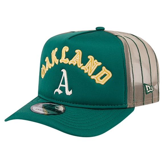 Men's New Era Kelly Green Oakland Athletics Vintage Arched Foam Front 9FIFTY A-Frame Adjustable Trucker Hat