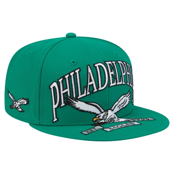 Men's New Era Kelly Green Philadelphia Eagles Throwback Oversized 59FIFTY Fitted Hat