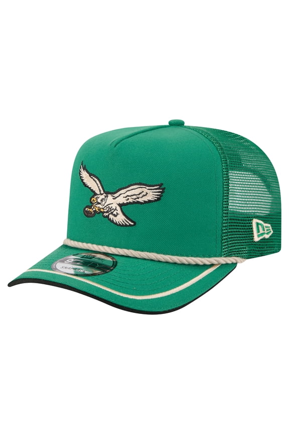 Men's New Era Kelly Green Philadelphia Eagles Vintage Team Rope A-Frame Trucker 9FIFTY Snapback Hat