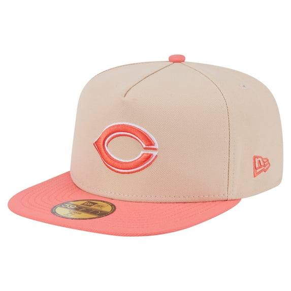 Men's New Era Light Beige/Coral Cincinnati Reds Two-Tone Color Pack A-Frame 59FIFTY Fitted Hat