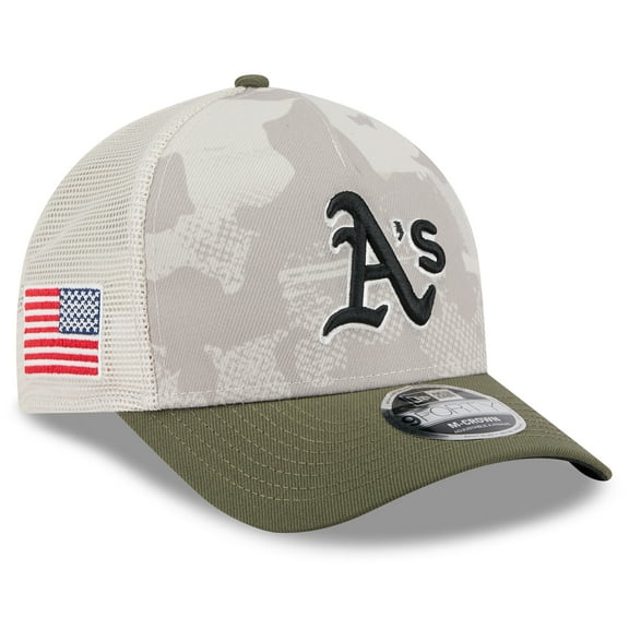 Men's New Era Light Beige/Olive Athletics 2025 Armed Forces Day 9FORTY M-Crown A-Frame Adjustable Hat