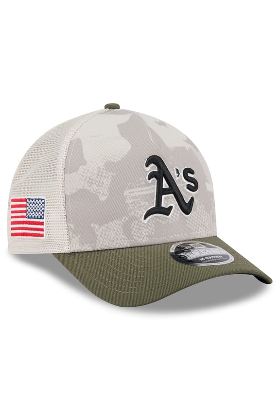 Men's New Era Light Beige/Olive Athletics 2025 Armed Forces Day 9FORTY M-Crown A-Frame Adjustable Hat