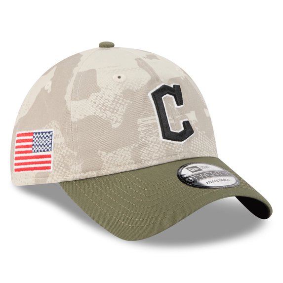 Men's New Era Light Beige/Olive Cleveland Guardians 2025 Armed Forces Day 9TWENTY Adjustable Hat