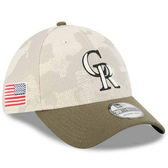 Men's New Era Light Beige/Olive Colorado Rockies 2025 Armed Forces Day 39THIRTY Flex Hat