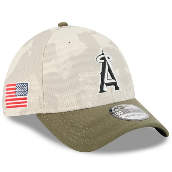 Men's New Era Light Beige/Olive Los Angeles Angels 2025 Armed Forces Day 39THIRTY Flex Hat
