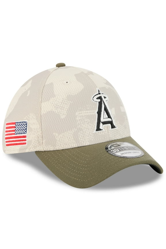 Men's New Era Light Beige/Olive Los Angeles Angels 2025 Armed Forces Day 39THIRTY Flex Hat