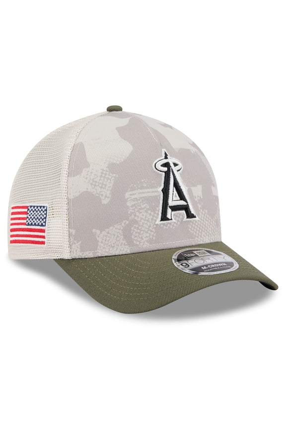 Men's New Era Light Beige/Olive Los Angeles Angels 2025 Armed Forces Day 9FORTY M-Crown A-Frame Adjustable Hat