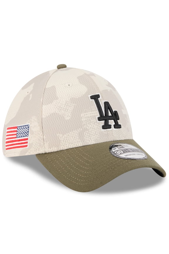 Men's New Era Light Beige/Olive Los Angeles Dodgers 2025 Armed Forces Day 39THIRTY Flex Hat