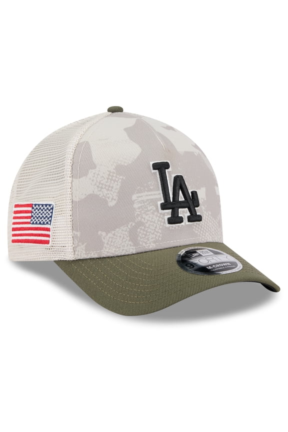 Men's New Era Light Beige/Olive Los Angeles Dodgers 2025 Armed Forces Day 9FORTY M-Crown A-Frame Adjustable Hat