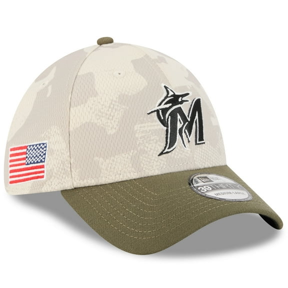 Men's New Era Light Beige/Olive Miami Marlins 2025 Armed Forces Day 39THIRTY Flex Hat