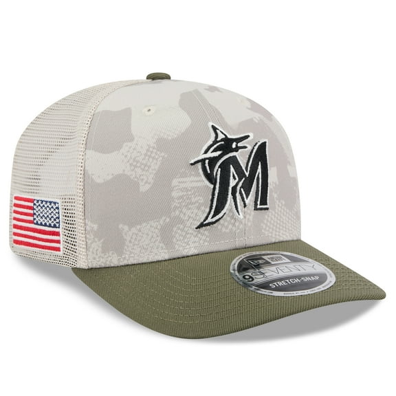 Men's New Era Light Beige/Olive Miami Marlins 2025 Armed Forces Day 9SEVENTY Stretch-Snap Hat