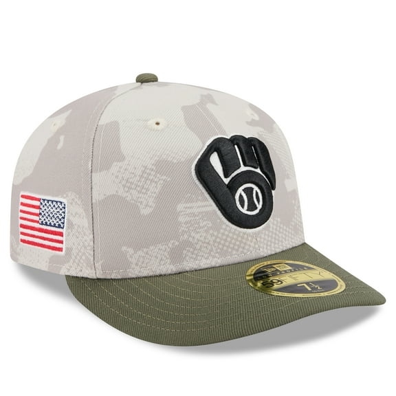 Men's New Era Light Beige/Olive Milwaukee Brewers 2025 Armed Forces Day Low Profile 59FIFTY Fitted Hat