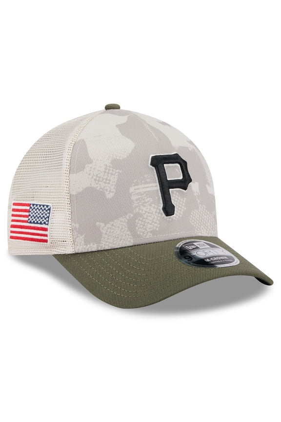 Men's New Era Light Beige/Olive Pittsburgh Pirates 2025 Armed Forces Day 9FORTY M-Crown A-Frame Adjustable Hat