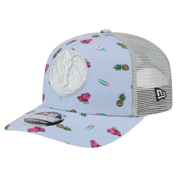 Men's New Era Light Blue/Gray Dallas Mavericks Adventure Aloha Pattern 9SEVENTY Stretch-Snap Hat