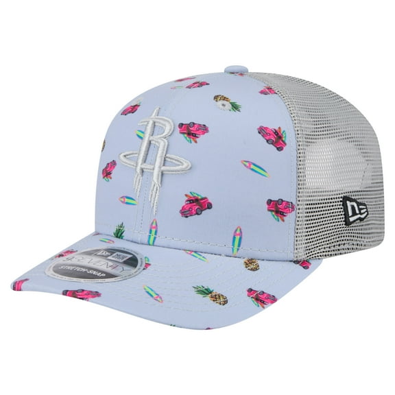 Men's New Era Light Blue/Gray Houston Rockets Adventure Aloha Pattern 9SEVENTY Stretch-Snap Hat