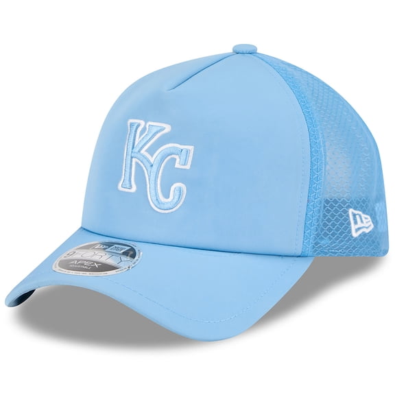 Men's New Era Light Blue Kansas City Royals 2026 Batting Practice Apex 9FORTY Adjustable Trucker Hat