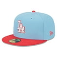 thumbnail image 1 of Men's New Era Light Blue/Red Los Angeles Dodgers Spring Color Two-Tone 59FIFTY Fitted Hat, 1 of 6
