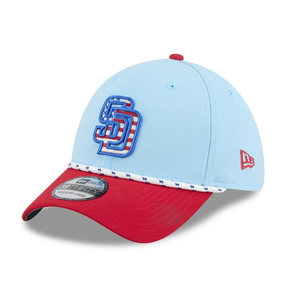 Men's New Era Light Blue/Red San Diego Padres 2025 Fourth of July 39THIRTY Flex Hat