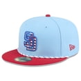 thumbnail image 1 of Men's New Era Light Blue/Red San Diego Padres 2025 Fourth of July 59FIFTY Fitted Hat, 1 of 5