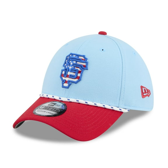 Men's New Era Light Blue/Red San Francisco Giants 2025 Fourth of July 39THIRTY Flex Hat