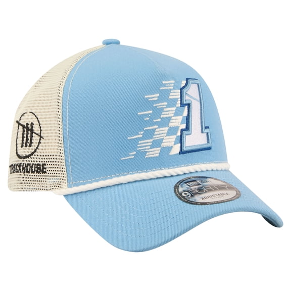 Men's New Era Light Blue Ross Chastain Trackhouse Driver Number A-Frame 9FORTY Trucker Rope Adjustable Hat