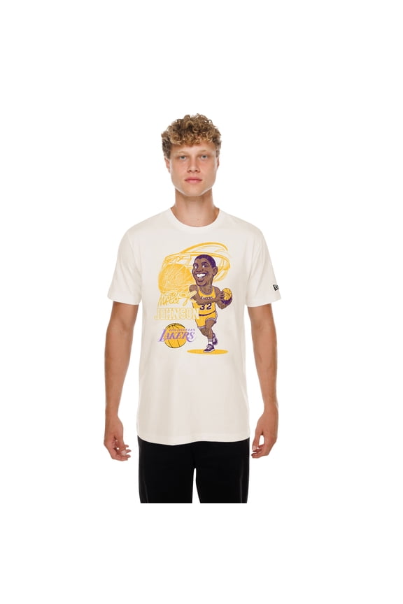Men's New Era Magic Johnson Cream Los Angeles Lakers Player Graphic T-Shirt