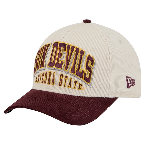 Men's New Era Maroon/Cream Arizona State Sun Devils Arch Two-Tone Corduroy 9FORTY A-Frame Adjustable Hat