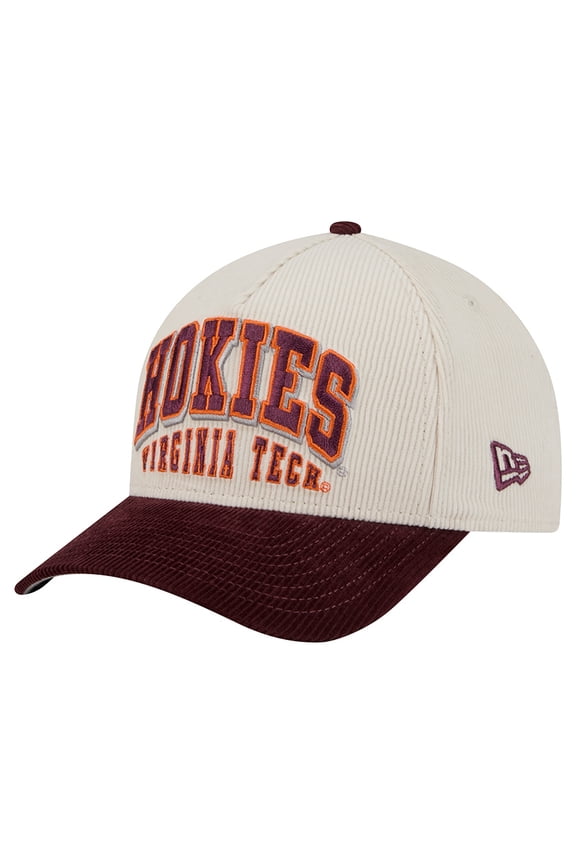 Men's New Era Maroon/Cream Virginia Tech Hokies Arch Two-Tone Corduroy 9FORTY A-Frame Adjustable Hat