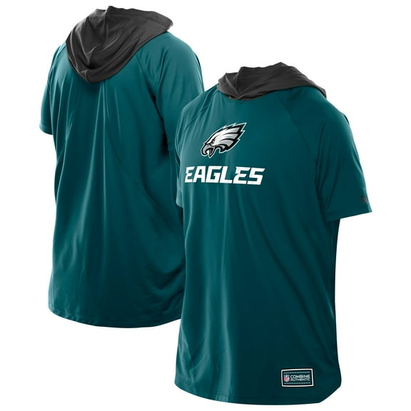 Men's New Era Midnight Green Philadelphia Eagles Combine Authentic Hooded Raglan Short-Sleeve T-Shirt