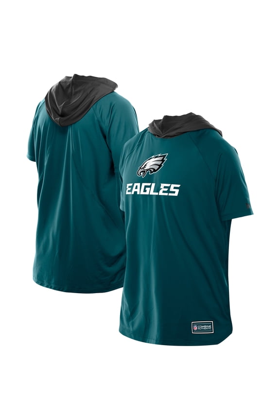 Men's New Era Midnight Green Philadelphia Eagles Combine Authentic Hooded Raglan Short-Sleeve T-Shirt