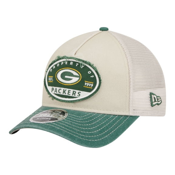Men's New Era Natural Green Bay Packers Frayed M-Crown A-Frame 9FORTY Adjustable Hat
