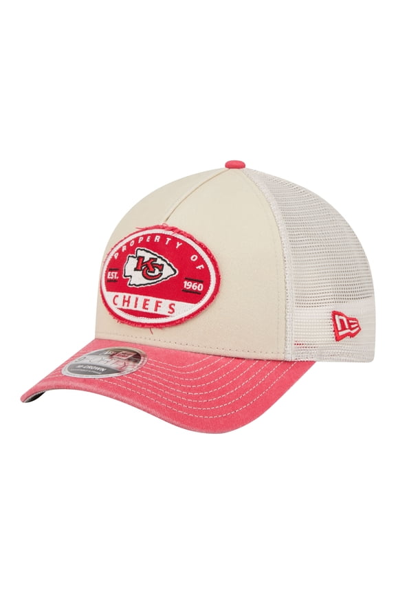 Men's New Era Natural Kansas City Chiefs Frayed M-Crown A-Frame 9FORTY Adjustable Hat