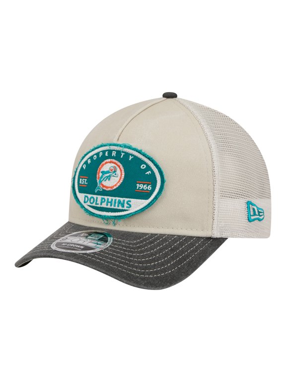 Men's New Era Natural Miami Dolphins Frayed M-Crown A-Frame 9FORTY Adjustable Hat